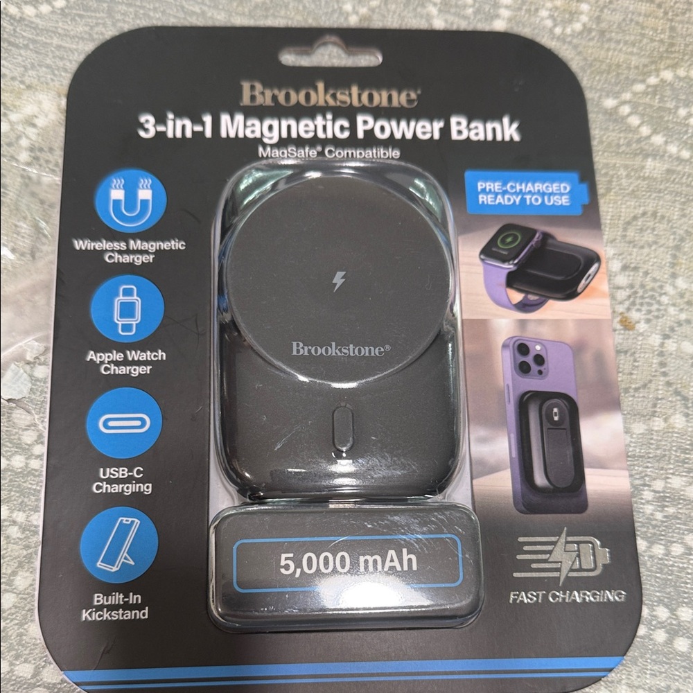 Brookstone Black Magnetic Power Bank with Wireless Charging